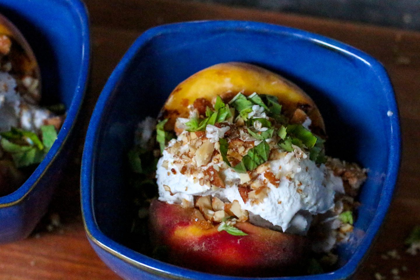 Grilled Peaches with Basil and Coconut Ice Cream - Susan Cooks Vegan