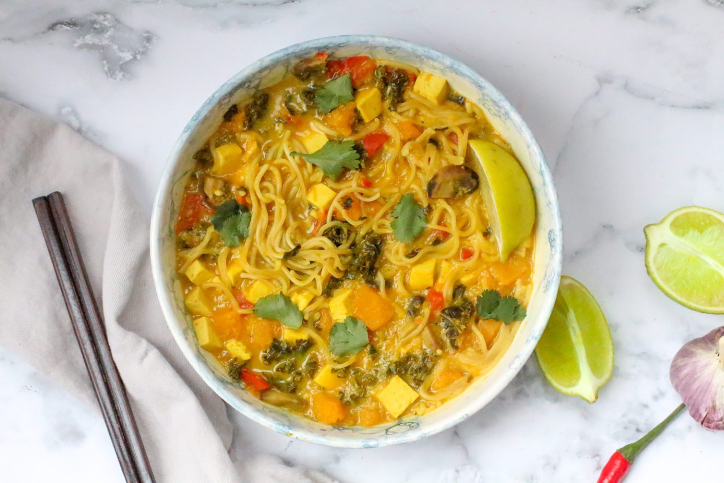 Warm and Nutritious Golden Ramen Soup with Tofu - Susan Cooks Vegan