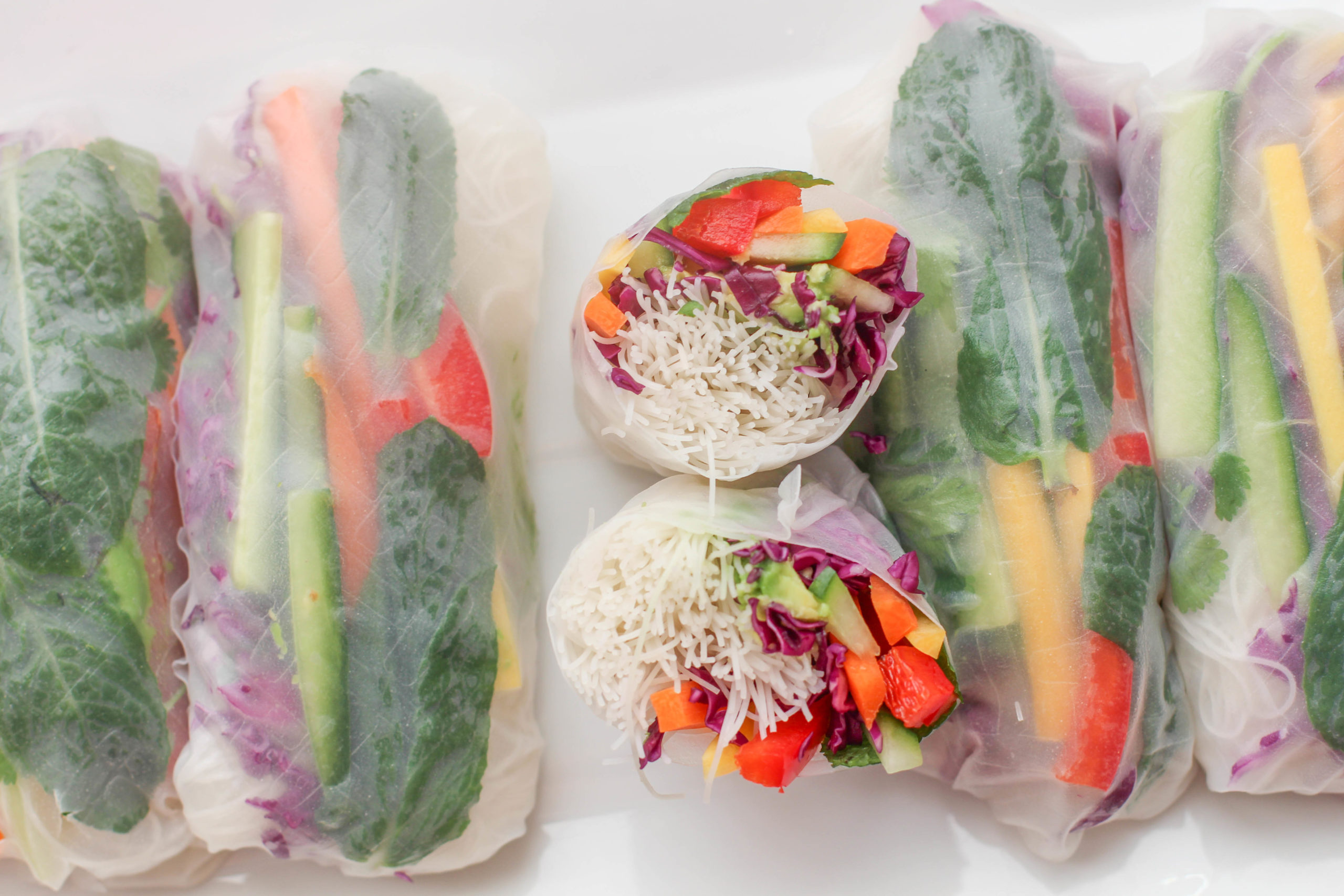 Rainbow Rice Paper Wraps with Black Sesame Sauce - Flora & Vino