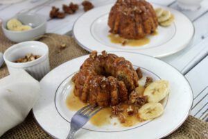 One Bowl Banana Bundt Cake With Caramel & Candied Pecans