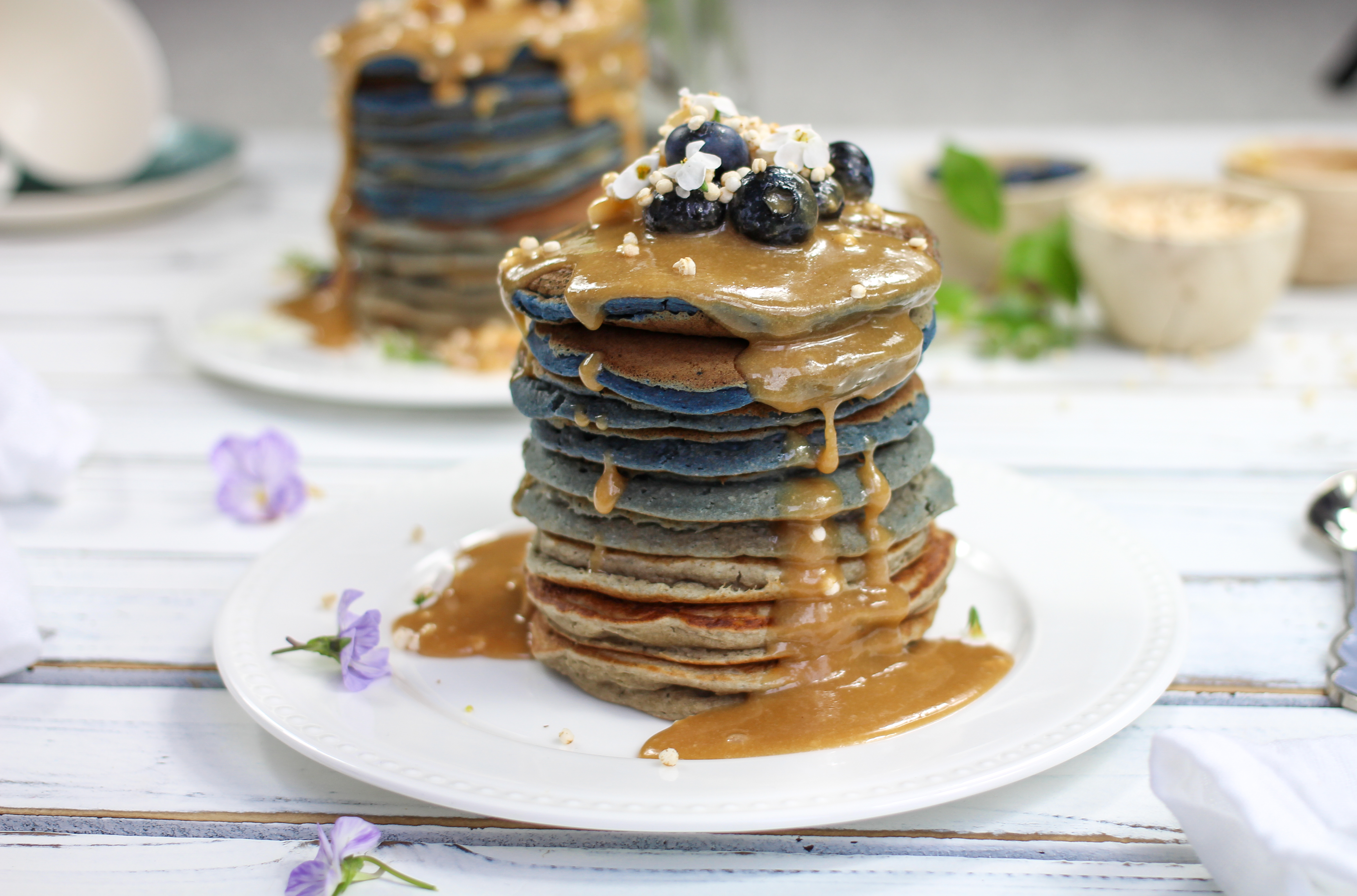 Quick and Easy Blue Ombré Pancakes with Vegan Coconut Caramel